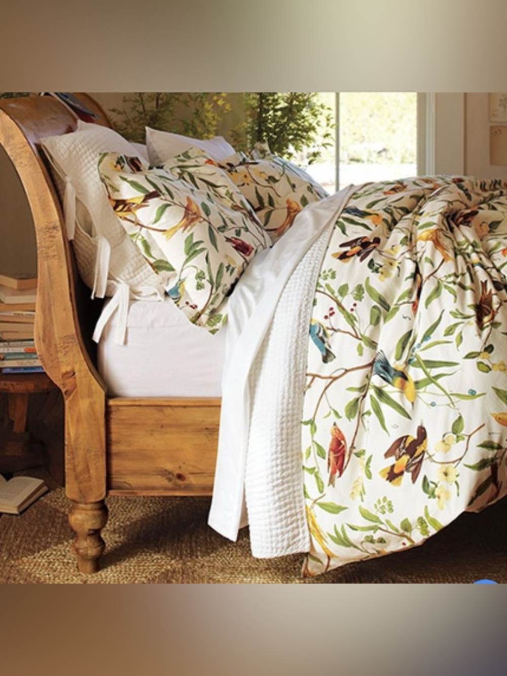 POTTERYBARN Spring Sparrow Bird Organic Cotton Duvet Cover King Size
